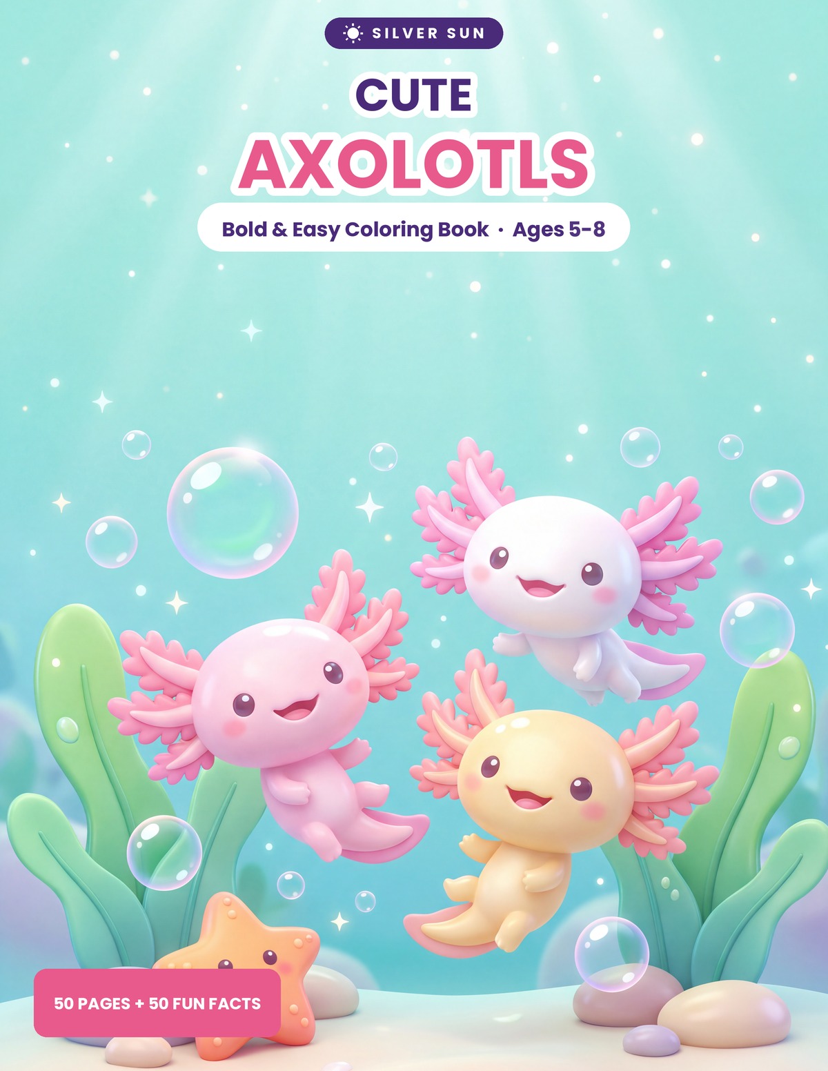 Cute Axolotls coloring book cover
